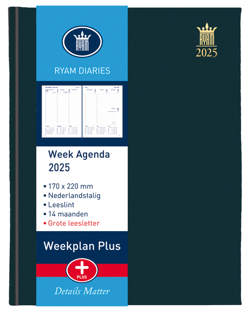 Agenda 2025 Ryam Weekplan Plus Mundior 7dagen/2pagina's zwart