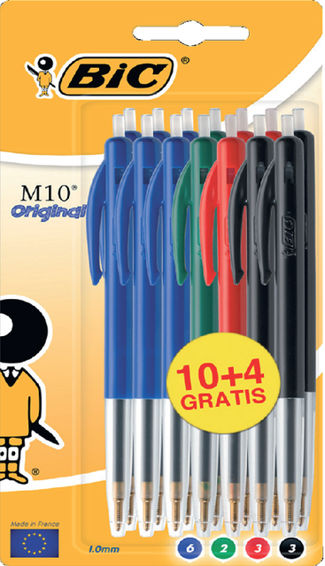 Balpen Bic M10 medium assorti blister à 10+4 gratis