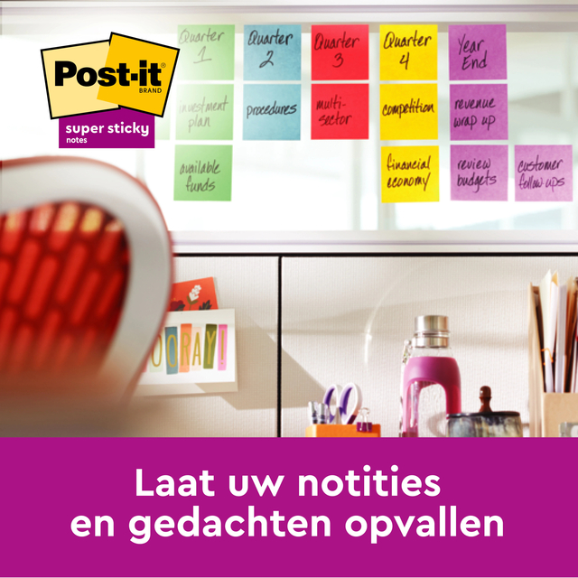 Memoblok Post-it 654 Super Sticky 76x76mm rainbow 8 stuks