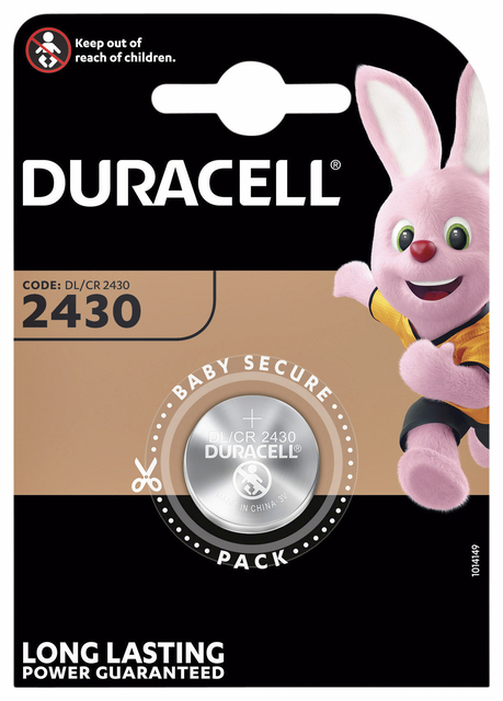 Batterij Duracell knoopcel 1xCR2430 lithium Ø24mm 3V-280mAh