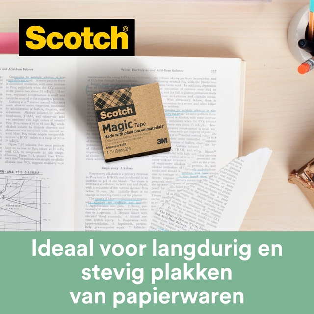 Plakbandhouder Scotch C38 recycled zwart + 3rol magic tape 900 19mmx33m