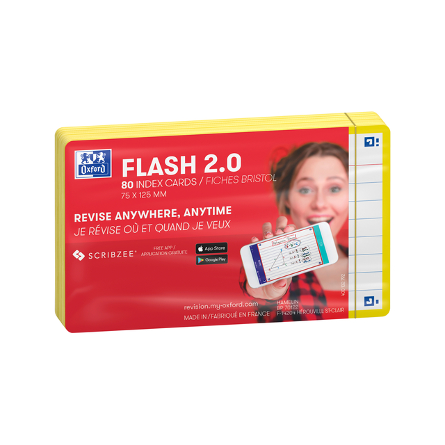 Flashcard Oxford 2.0 75x125mm 80 vel 250gr lijn geel