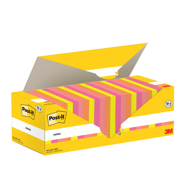 Memoblok 3M Post-it 654-COL 76x76mm kleur ass voordeelpak