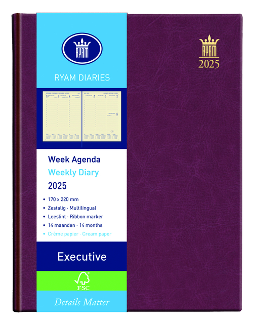 Agenda 2025 Ryam Executive Mundior 7dagen/2pagina's bordeaux