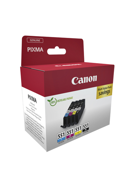 Inktcartridge Canon CLI-551 zwart + 3 kleuren