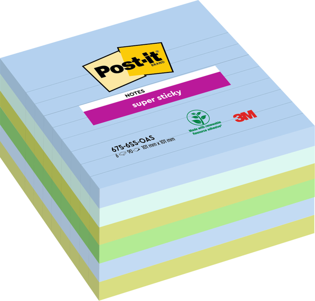 Memoblok Post-it 675-6 Super Sticky 101x101mm Oasis 6 stuks