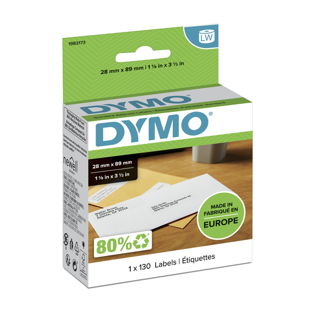 Etiket Dymo LabelWriter adressering 28x89mm 1 rol á 130 stuks wit