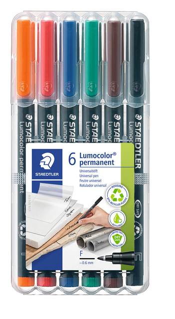 Viltstift Staedtler Lumocolor 318 permanent F set à 6 stuks assorti