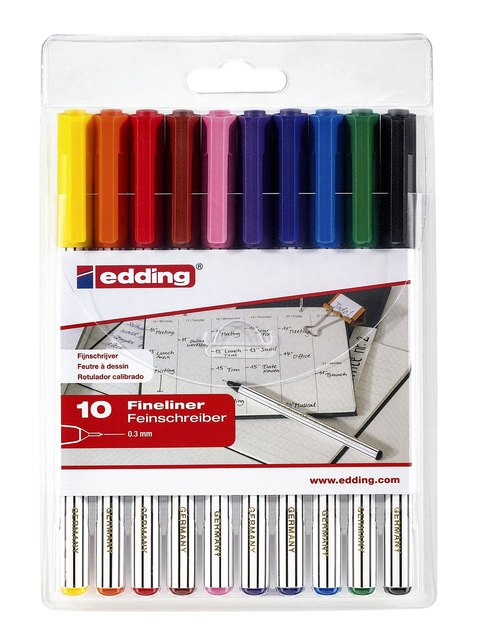 Fineliner Edding 89/10 fijn assorti blister à 10 stuks