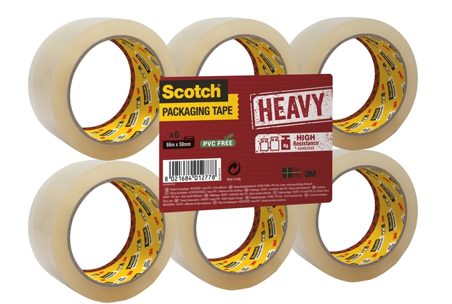 Verpakkingstape Scotch Heavy 50mmx66m transparant 6 rollen