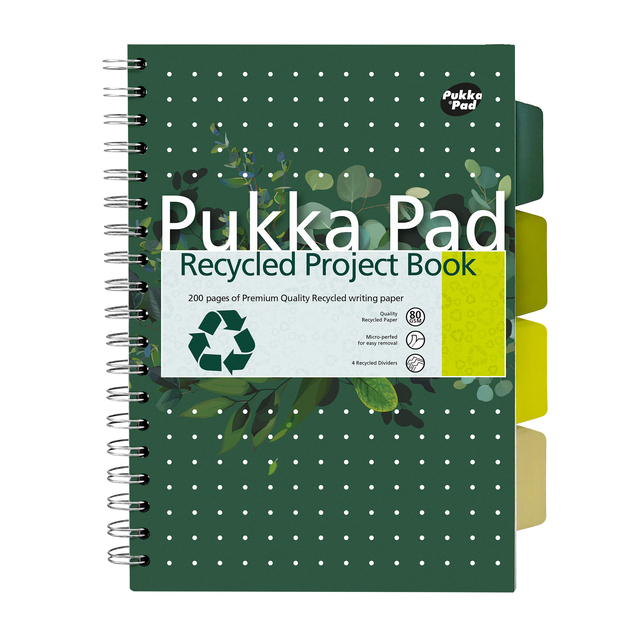 Projectboek Pukka Pad Recycled B5 lijn 4-tabs 200 pagina's 80gr groen