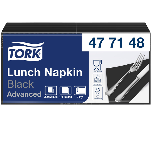 Servetten Tork 2-laags 1/4 gevouwen 200 stuks zwart 477148