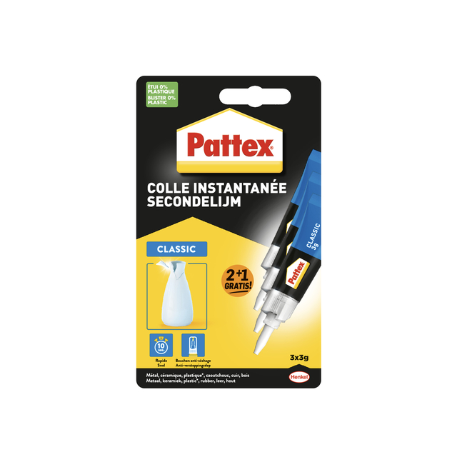 Secondelijm Pattex classic 3 gram blister 2+1 gratis