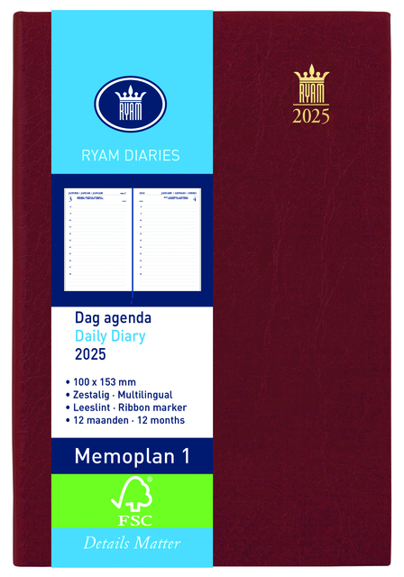 Agenda 2025 Ryam Memoplan 1 Mundior 1dag/1pagina bordeaux