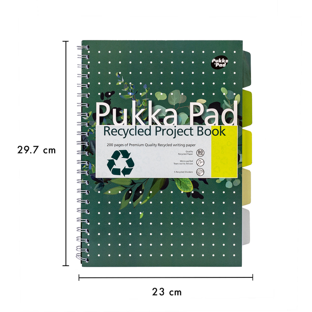 Projectboek Pukka Pad Recycled A4 lijn 5-tabs 4-gaats 200 pagina's 80gr groen