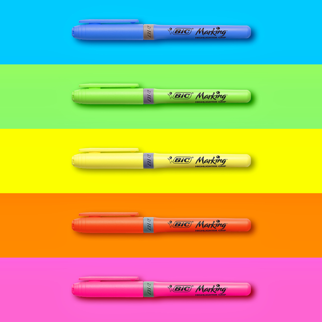 Markeerstift Bic grip Highlight your life assorti blik à 15 stuks