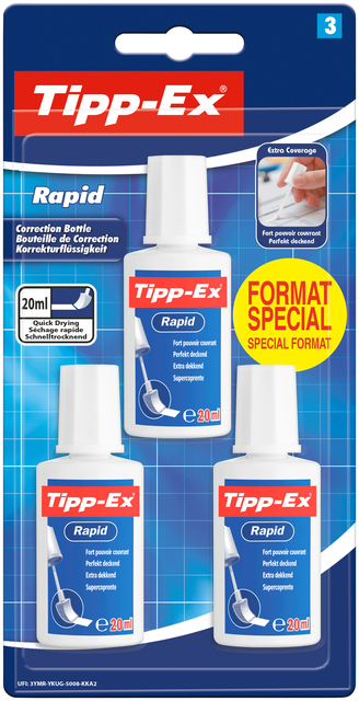 Correctievloeistof Tipp-ex Rapid 20ml blister à 3 stuks