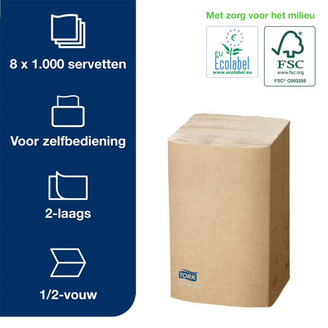 Servetten Tork Xpressnap® 1/2 vouw 2-laags 1000 stuks naturel 12880