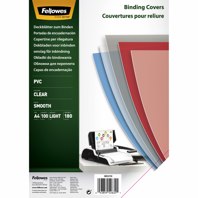 Voorblad Fellowes A4 PVC 180micron 100 stuks