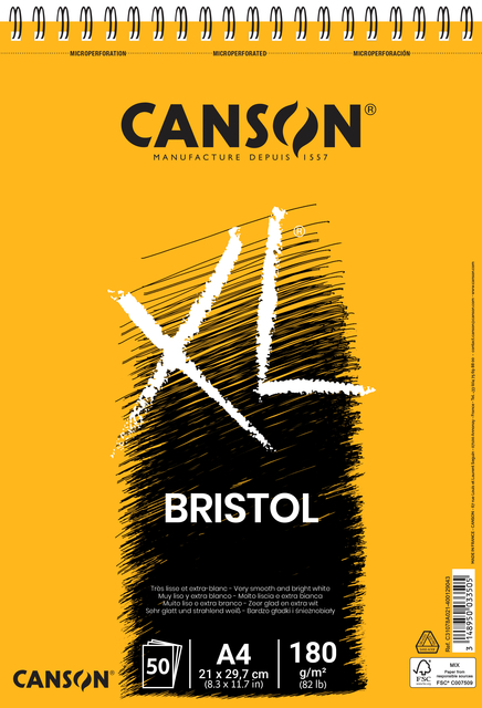 Tekenblok Canson XL Bristol A4 50 vel 180gr