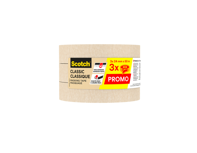 Afplaktape Scotch Classic 24mmx50m beige 3 rollen