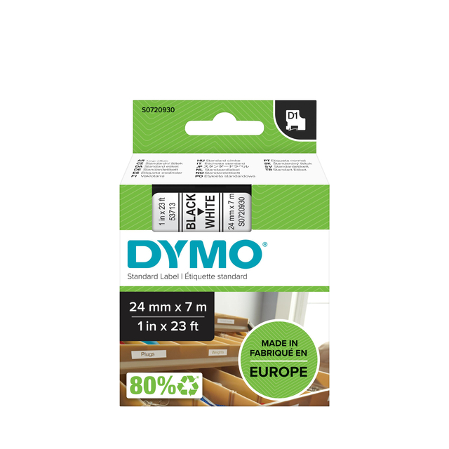 Labeltape Dymo LabelManager D1 polyester 24mm zwart op wit