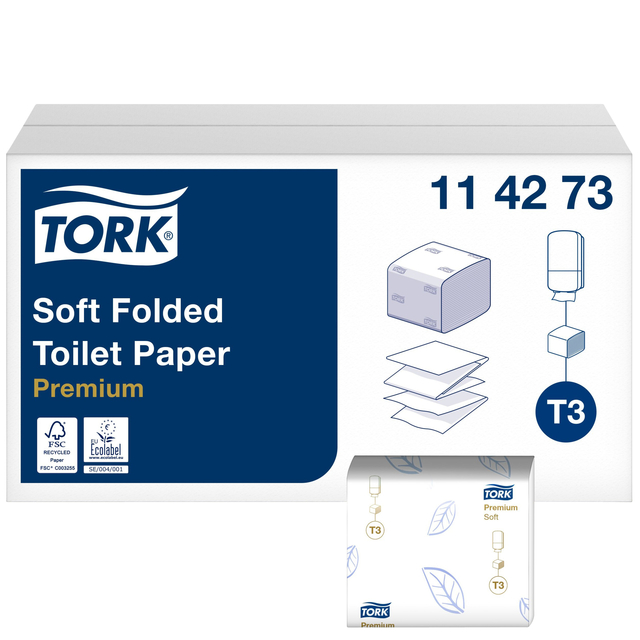 Toiletpapier Tork T3 gevouwen Premium Soft 2-laags 30x252vel 114273