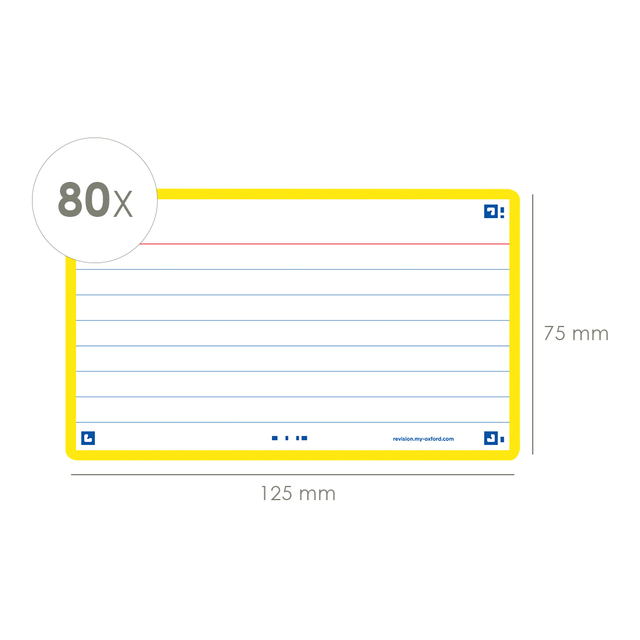 Flashcard Oxford 2.0 75x125mm 80 vel 250gr lijn geel