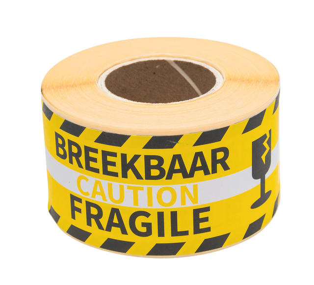 Waarschuwingsetiket Rillprint fragile 46x125mm geel 250 stuks