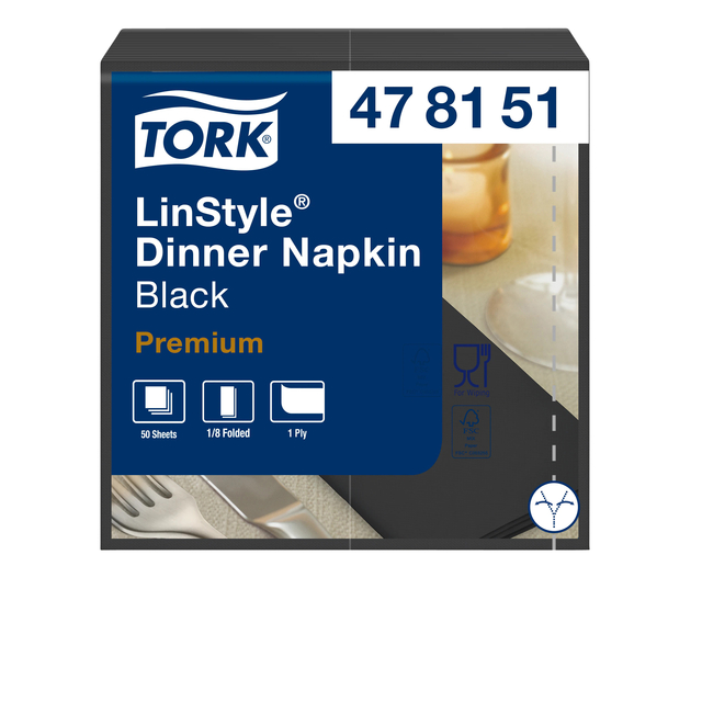 Dinnerservetten Tork Premium LinStyle® 1/8 gevouwen 50 stuks zwart 478151