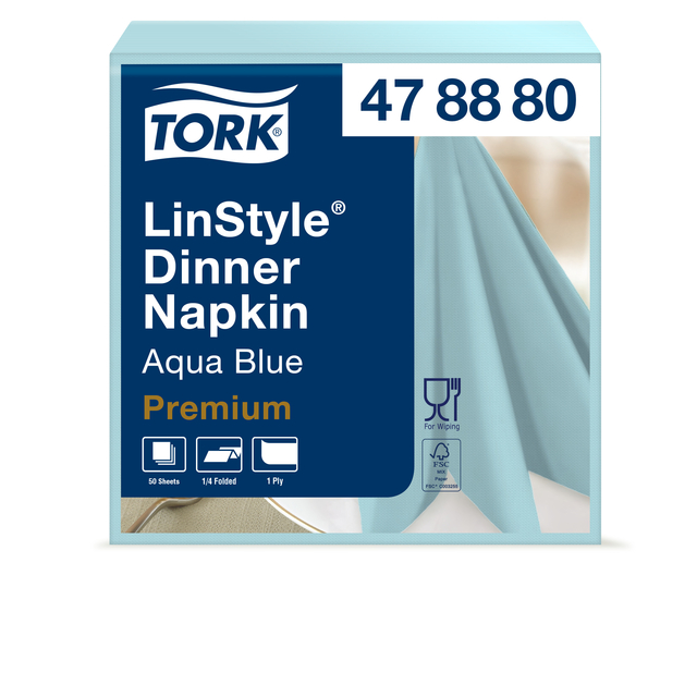 Dinnerservetten Tork LinStyle® 1/4-vouw 1-laags 50 stuks aquablauw 478880