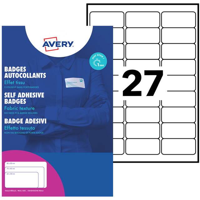 Naambadge etiket Avery L4784-20 63.5x29.6mm zk 540stuks