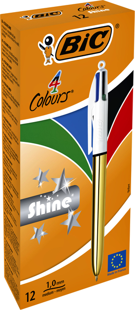 Balpen Bic 4kleuren shine medium goud