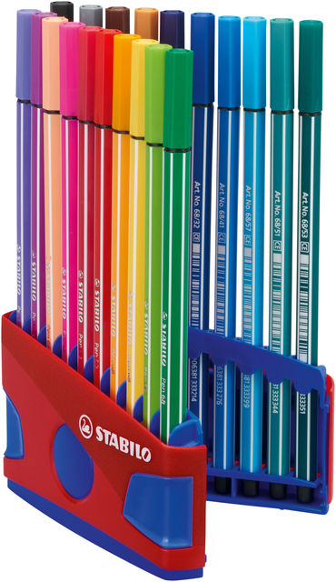 Viltstift  STABILO Pen 68/20 ColorParade in rood/blauw etui medium assorti etui  à 20 stuks