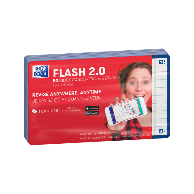 Flashcard Oxford 2.0 75x125mm 80 vel 250gr lijn blauw