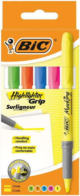 Markeerstift Bic grip assorti etui à 5 stuks