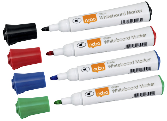 Viltstift Nobo whiteboard Glide rond assorti 3mm 4st