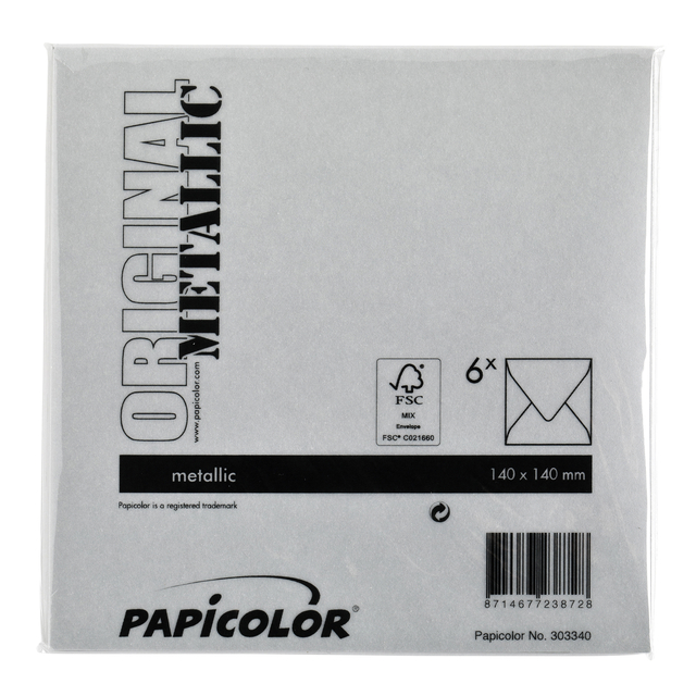 Envelop Papicolor 140x140mm metallic zilver pak à 6 stuks