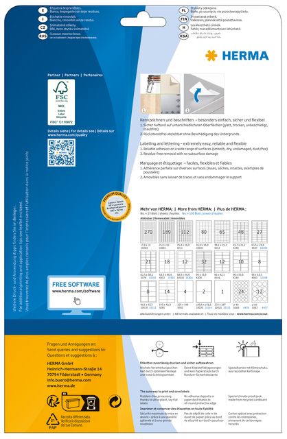 Etiket HERMA 4349 A4 96x50.8mm verwijderbaar wit 250 etiketten