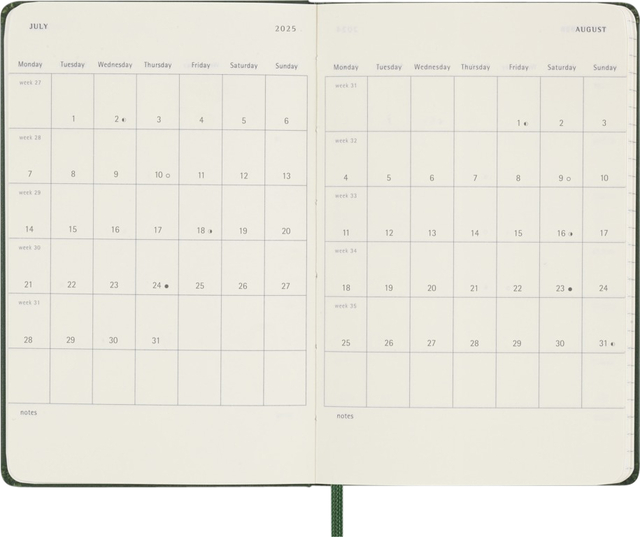 Agenda 2025 Moleskine 12M Planner Weekly 7dagen/1pagina pocket hc myrtle green