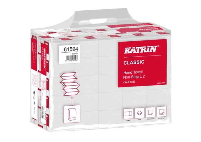 Handdoek Katrin 61594 W-vouw Classic 2laags 20,3x32cm 25x120st