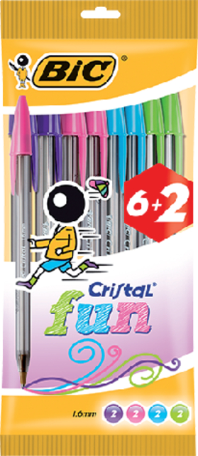 Balpen Bic Cristal Fun large assorti blister à 6+2 gratis