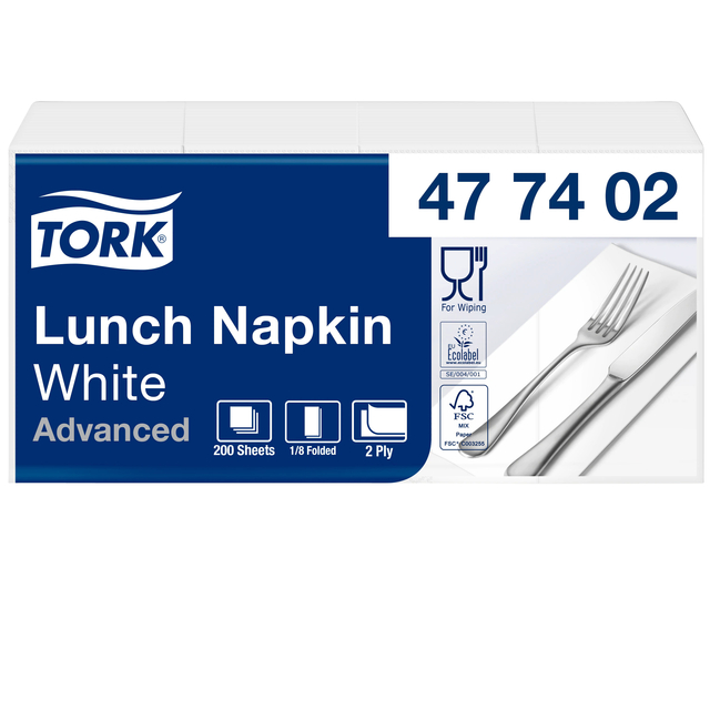 Servetten Tork Enviroment Print 1/8 gevouwen 2-laags 200 stuks wit 477402