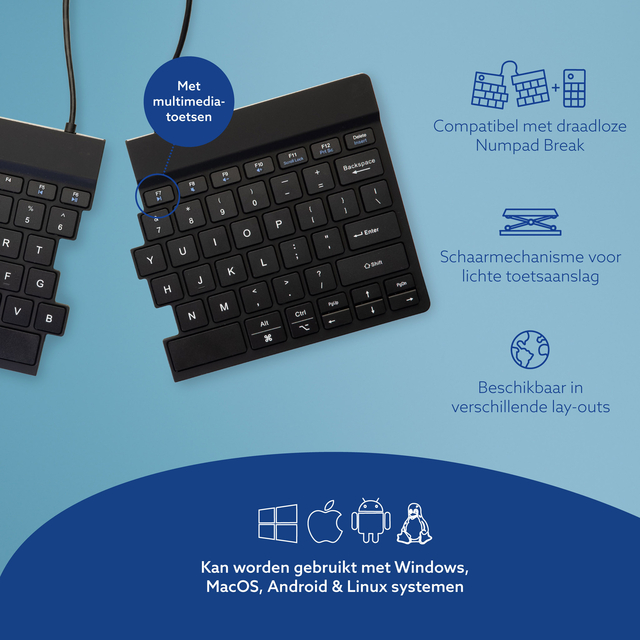 Toetsenbord R-Go Split Break QWERTY WL zwart