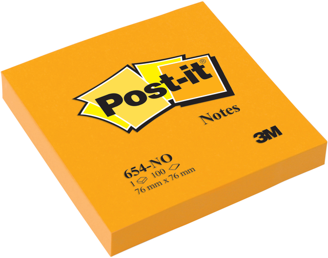 Memoblok Post-it 654 76x76mm oranje 100 vel