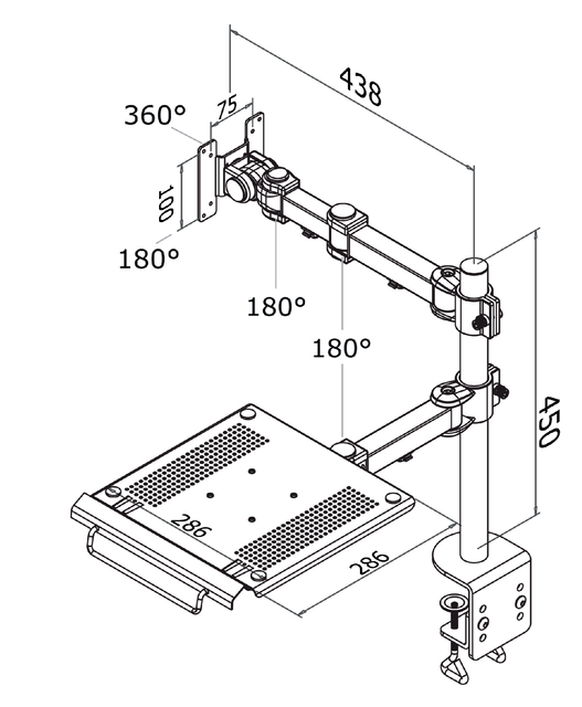 Laptoparm Neomounts D960 10-27" met klem zwart