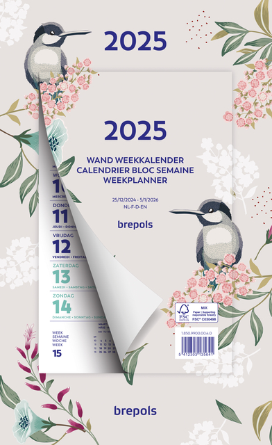 Weekkalender 2025 Brepols 190x130 7dagen/1pagina Fantasie assorti