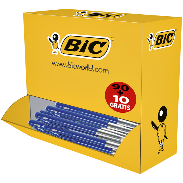 Balpen Bic M10 medium blauw doos 90+10 gratis