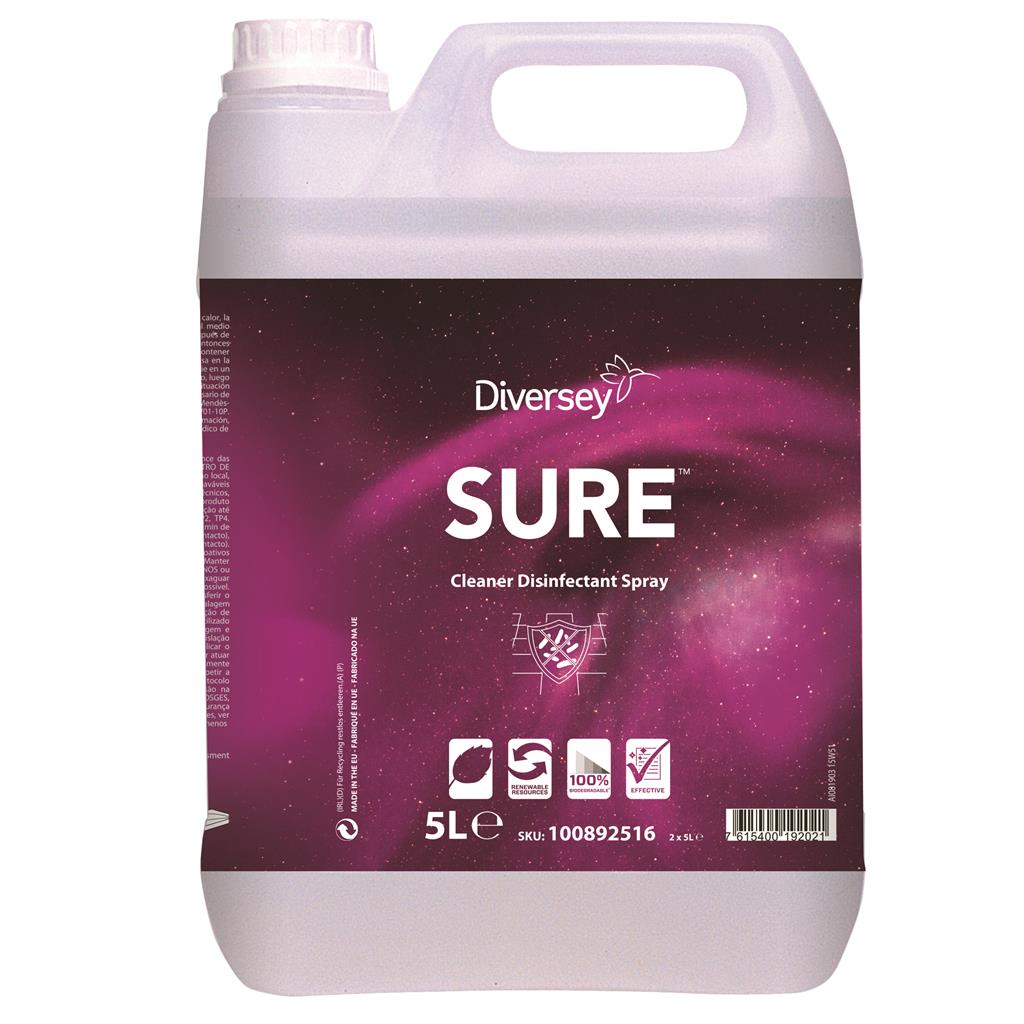 SURE Cleaner Disinfectant en Reinigings Spray doos 2x5 ltr