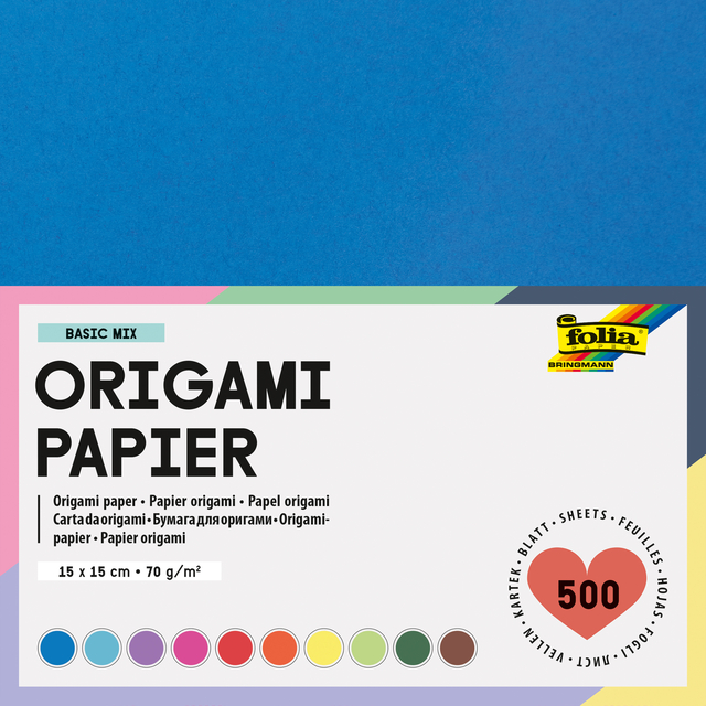 Origami papier Folia 70gr 15x15cm 500 vel assorti kleuren